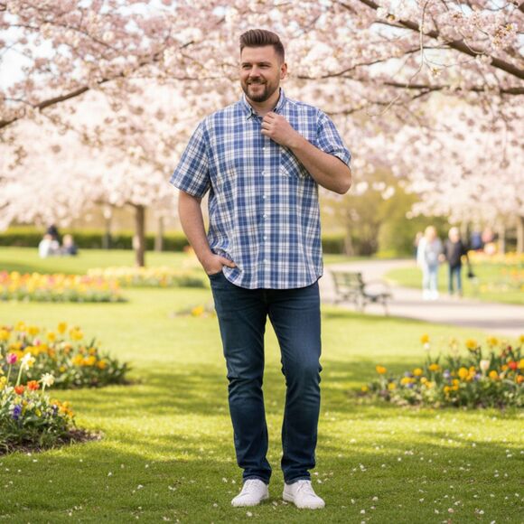 Hurley Blue & White Plaid Short Sleeve Button Down Shirt Size XXL - Picture 1 of 11